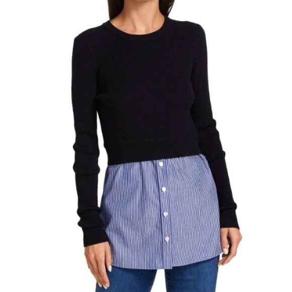 NWT VERONICA BEARD Rocha Merino Wool Sweater w Stripe Shirt Panel XS MSRP $412 - Picture 1 of 7